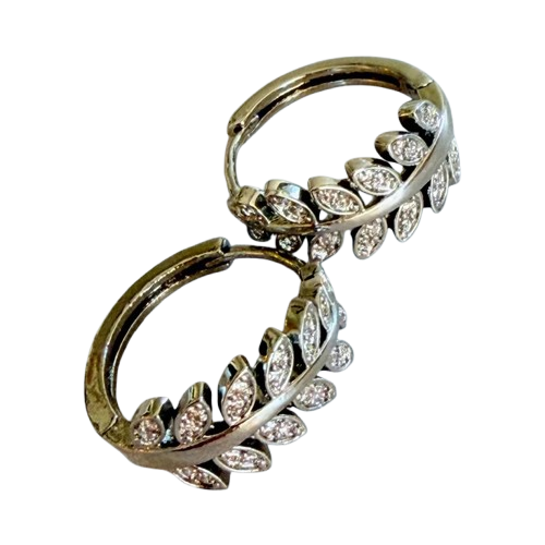Rhinestone Leaf Hoop Earrings