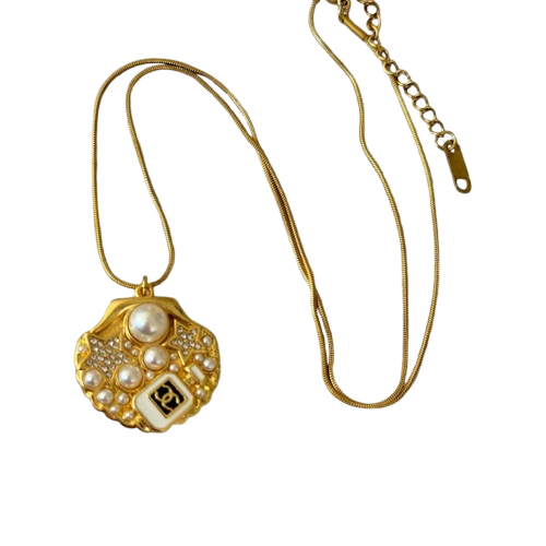Vintage Pearl Medallion Necklace
