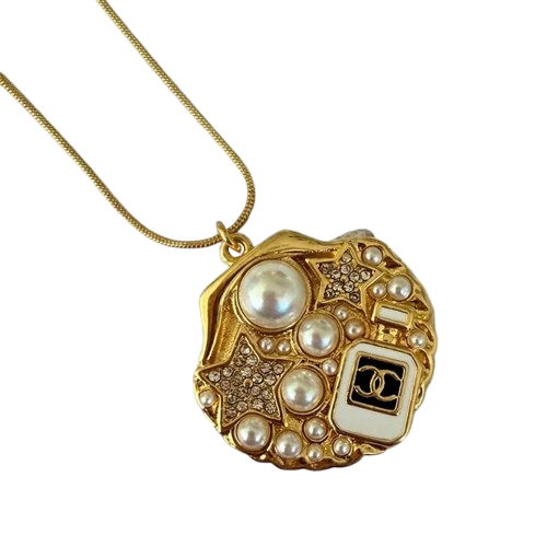 Vintage Pearl Medallion Necklace