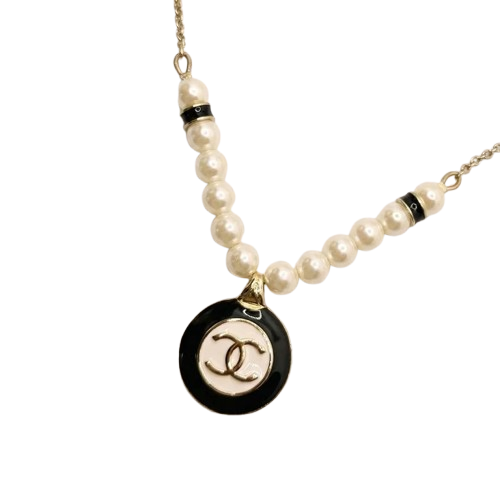 Pearl Enameled Medallion Necklace