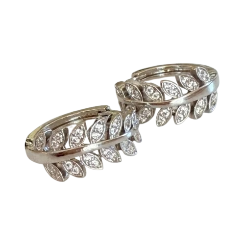 Rhinestone Leaf Hoop Earrings