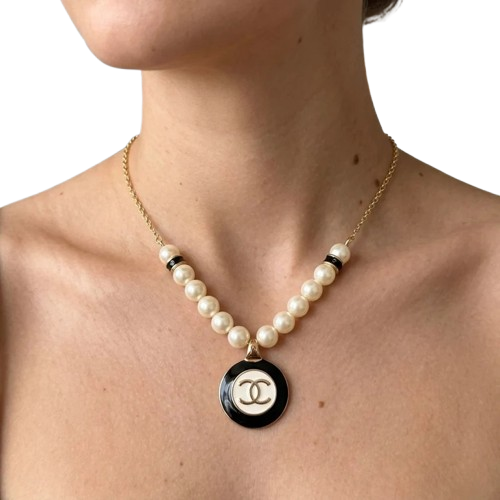 Pearl Enameled Medallion Necklace