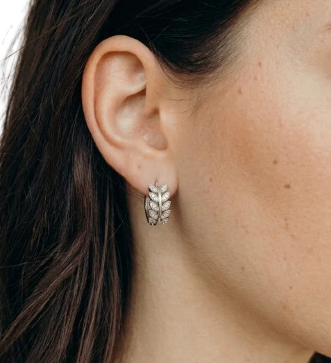 Rhinestone Leaf Hoop Earrings