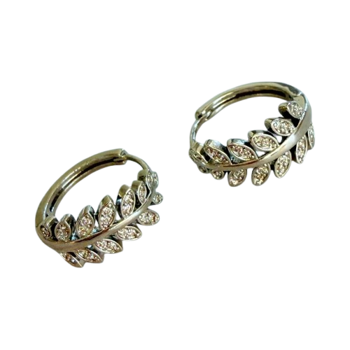 Rhinestone Leaf Hoop Earrings